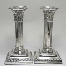Victorian Sterling Silver Corinthian Column/Pillar Candlesticks (5 ¾”)– H/M 1895