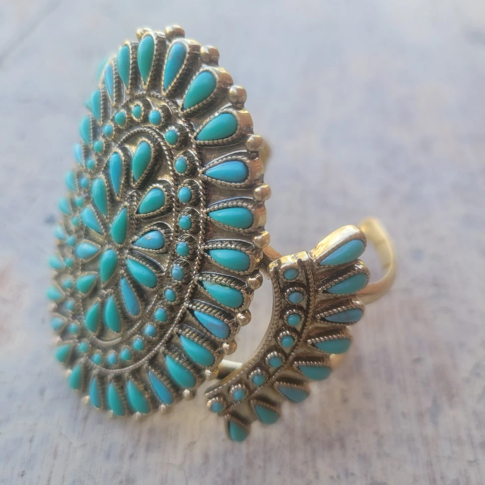 Pulsera Joyería Brazalete Metal Marca Suerte Turquesa Tono Dorado Pequeña Muñeca 6-6.5" Foto 3 de 4