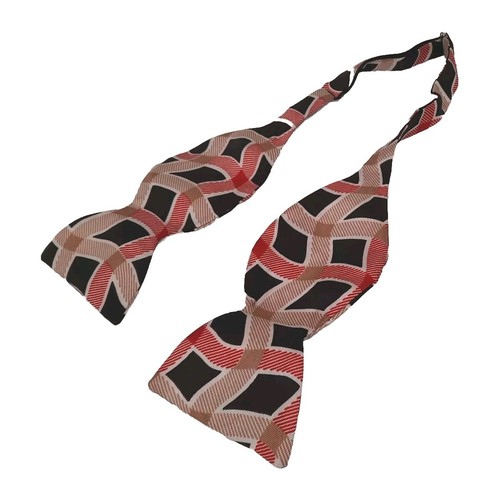 Vintage Bow Tie Red Black Beige Geometric Adjustable Self-Tie 100% Acetate
