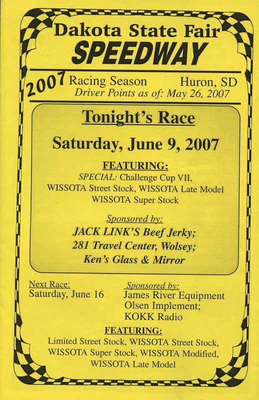 brochure/program, Dakota State Fair Speedway, Huron, SD, 2007, dirtꟷtrack racing