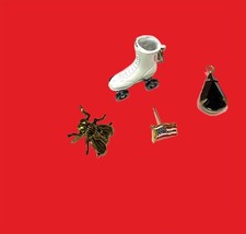 JEWELRY LOT OF ADORABLE TINY PINS, CHARMS, BUGS, ROLLER SKATE, AMER. FLAG, VTG