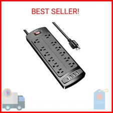 Power Strip, ALESTOR Surge Protector with 12 Outlets and 4 USB Ports, 6 Feet Ext