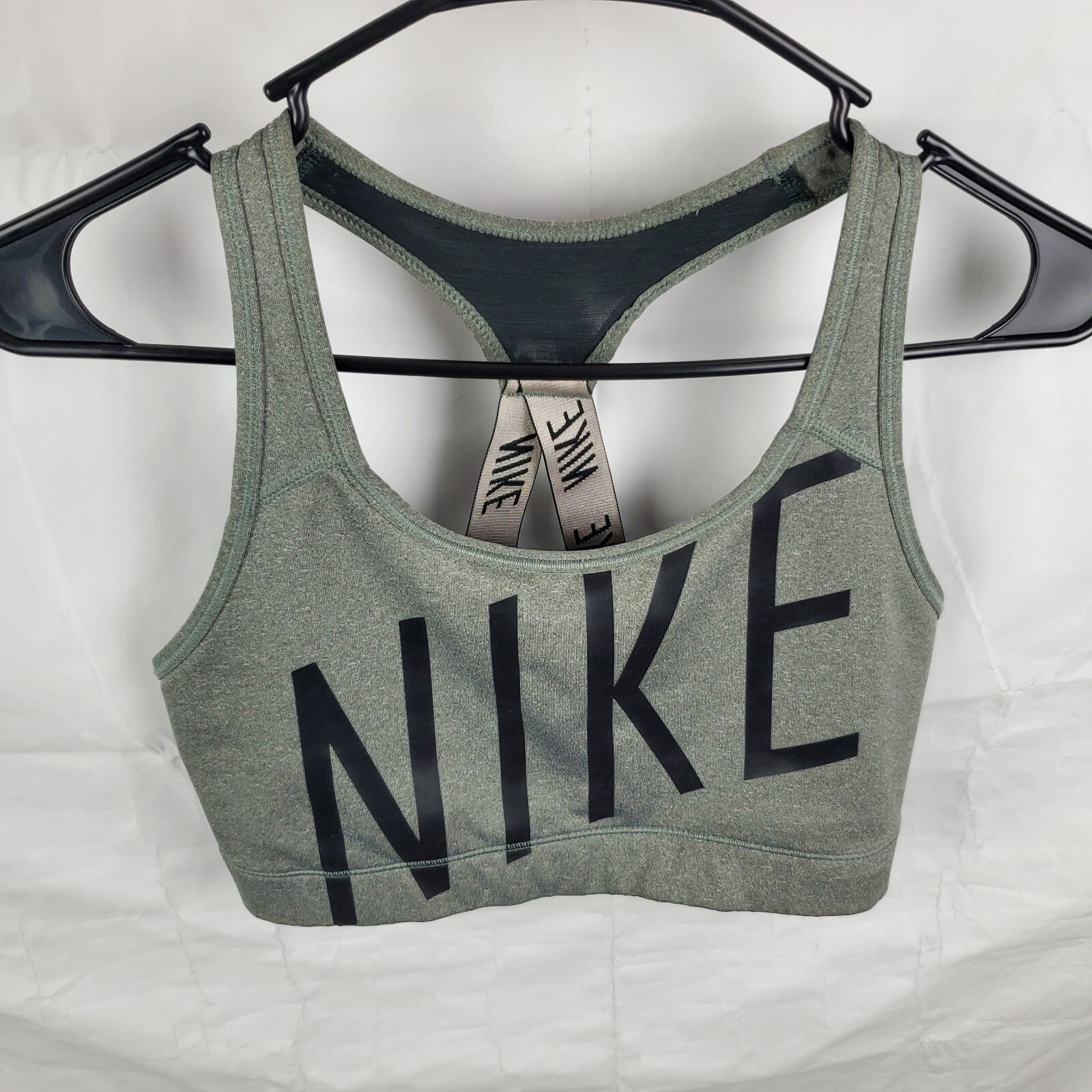 Nike Sports Bra Women's M Gray Dri Fit Spellout Logo Athletic Active Shirt Gym-image