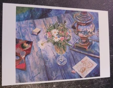 art postcard Kuzma Petrov Vodkin still life with samovar  Russian painting