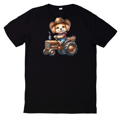 Cute Animal On Tractor Motif T-Shirt