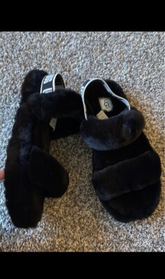NEW WOMEN S UGG SUPER FLUFF SLIPPER BLACK WOMEN'S US SIZE 5