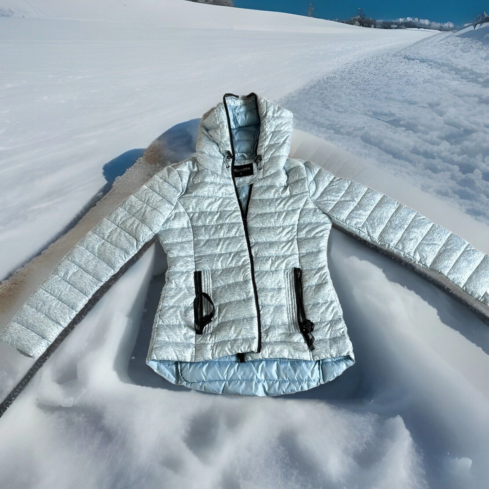 Bellivera Puffer Jacket S Blue with full zip and outer and inner pockets Hood