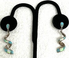 Vintage Turquoise Opal Earrings 925 Sterling Silver Twist Swirl Dangle Ex Cond