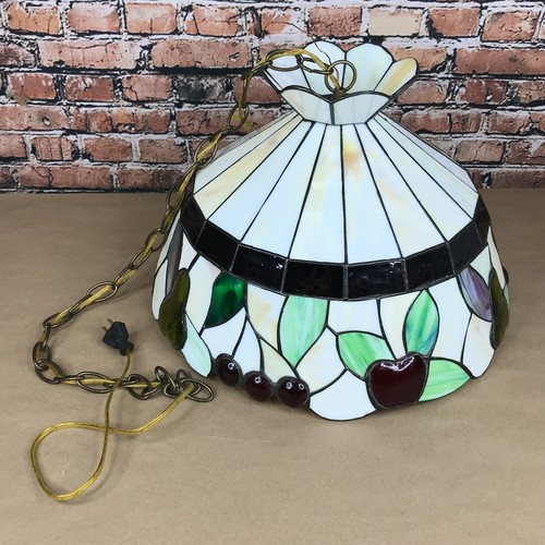 Vintage Tiffany Style Stained Glass Fruit Motif Ceiling Hanging Light Fixture