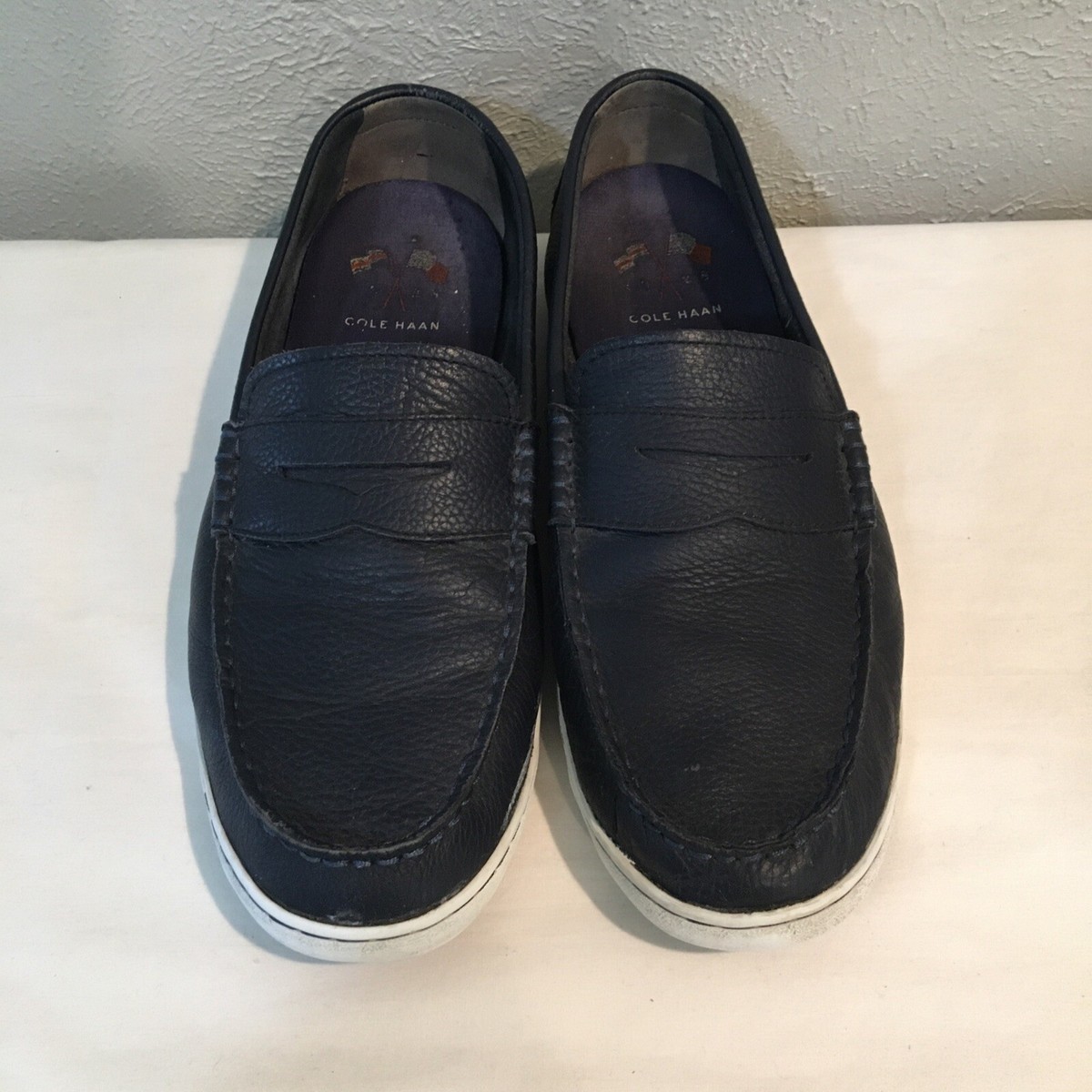 Cole Haan Men Size 12 Casual Loafers Navy Blue Leather Slip 