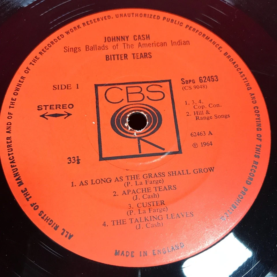 JOHNNY CASH Bitter Tears 1964 UK vinyl LP Apache Tears original Vanishing Race - Image 4 of 4