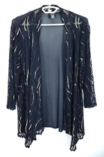 CHICO'S Women's Polyester Nylon Lace Mesh Open Jacket Geometric Size 3 L XL