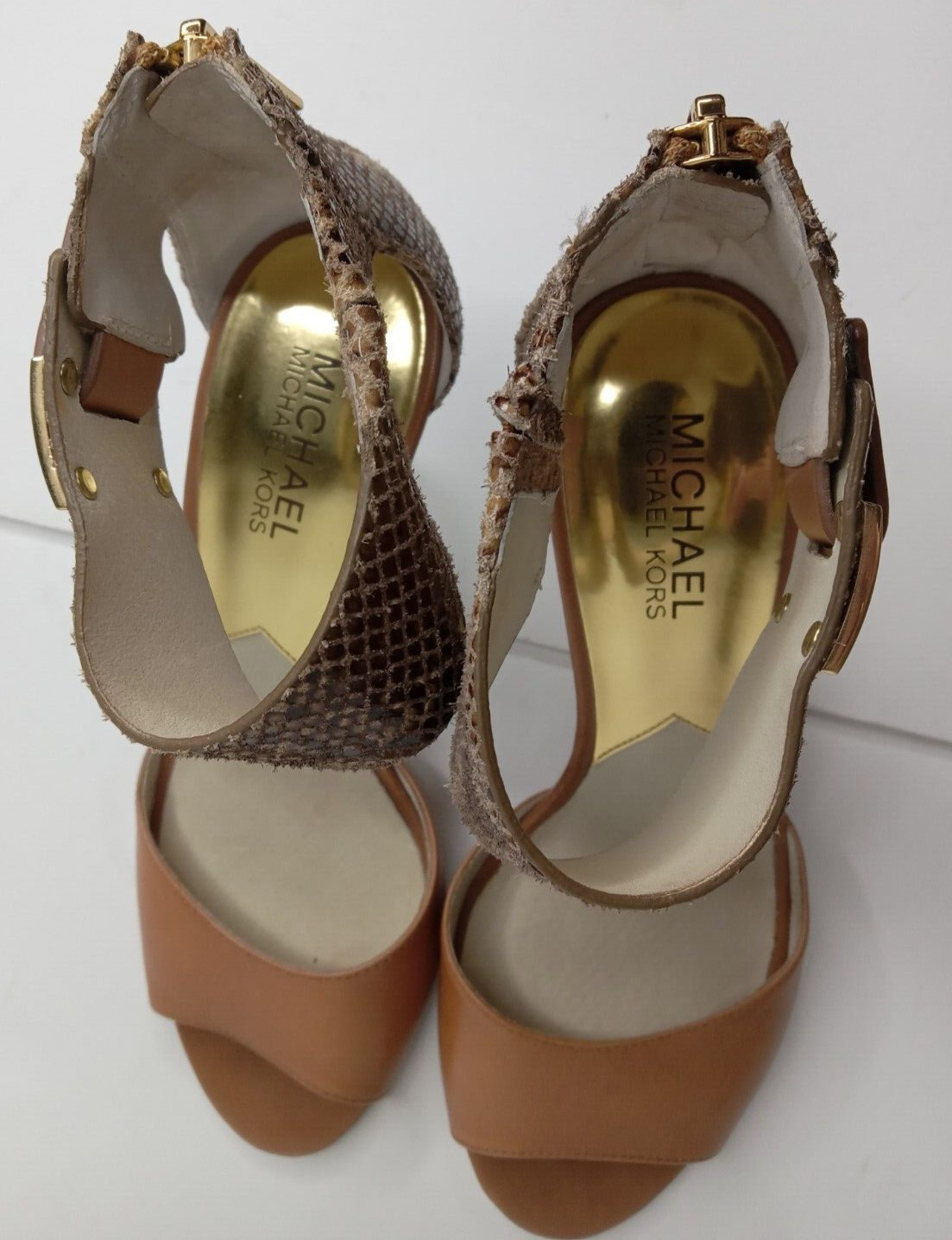 Michael Kors Guillianna Leather/python Open Toe H… - image 11