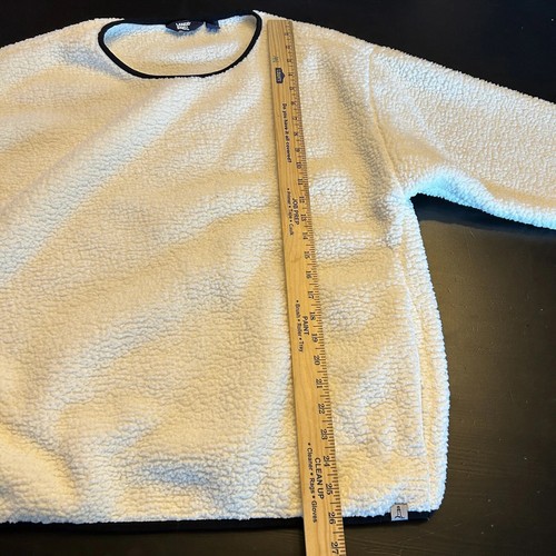 Lands End Sherpa Fleece Sweatshirt Cream Ivory Black Pockets Size XL Petite - Picture 7 of 13