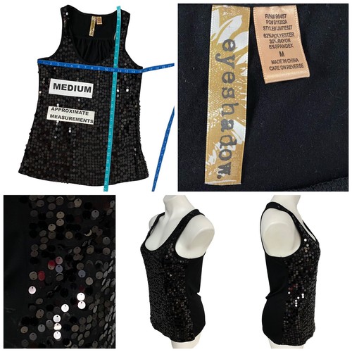 Eyeshadow Top Womens Medium Sequin Racer Back Knit Black Summer Party BBQ - Picture 9 of 12