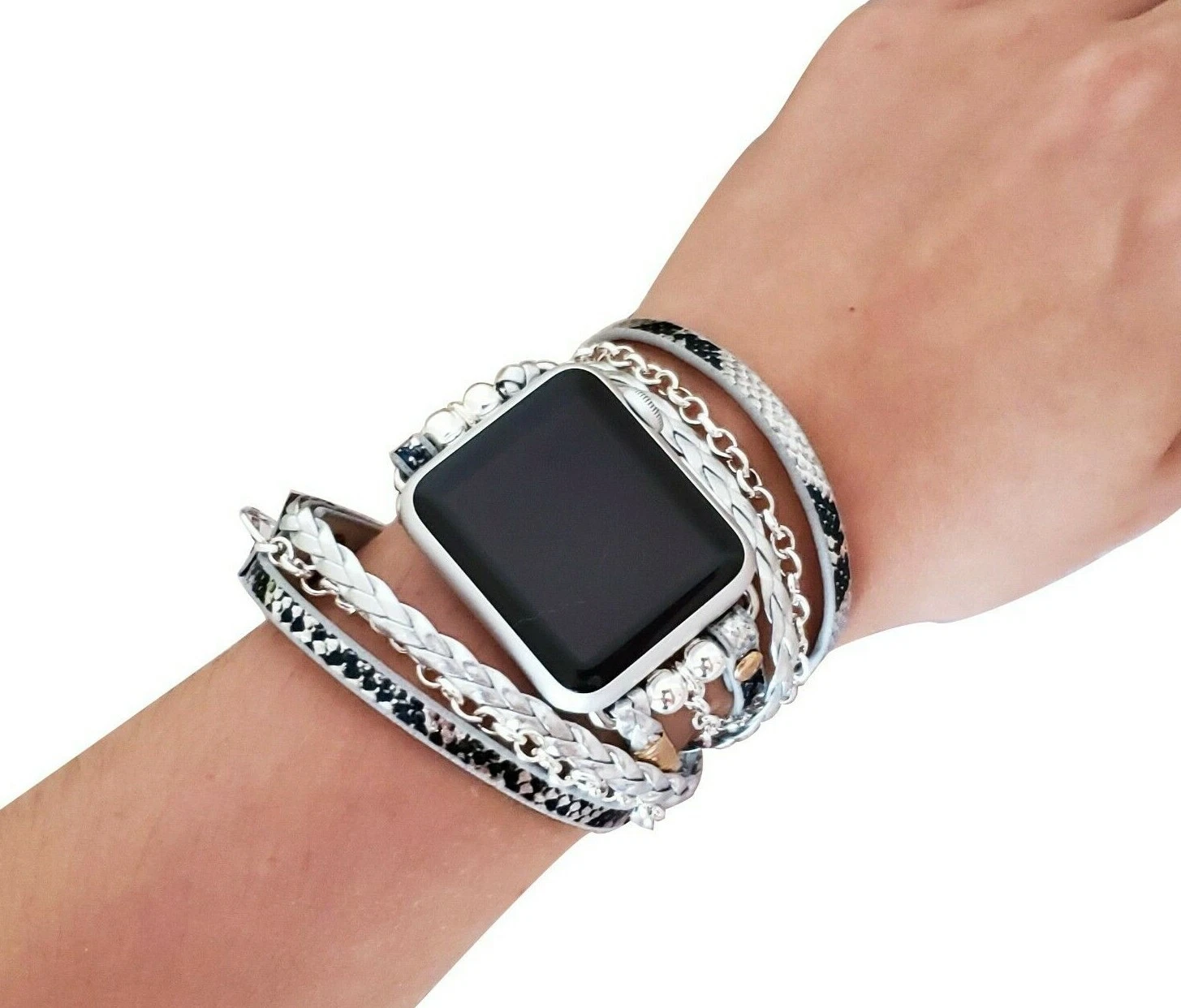 HERMÈS Cinturino Orologio Unisex Boho Chic Apple Argento Catena Avvolgente per iWatch 12345678