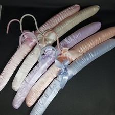 Satin Paddet Clothes hangers 5 pcs set 15 in long Pastel Colours Bow