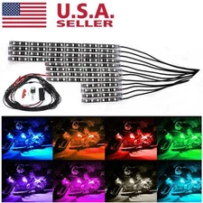 12Pcs Motorcycle RGB 120LED Waterproof Under Glow Lights Strip Neon Kit + Remote
