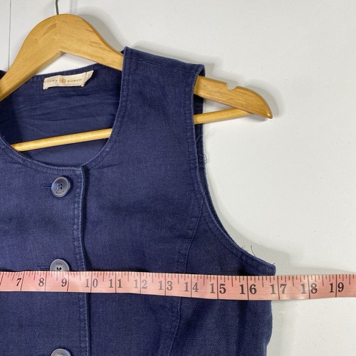 Tory Burch Dress Womens 2 Blue Denim Linen Sleeveless Button Pocket Shift Jean - Picture 11 of 13