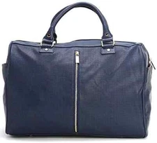 Deux Lux Downtown Weekender Duffel Bag Navy Blue Faux Leather + Dust Bag *READ!!