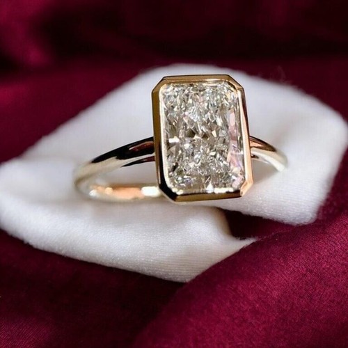 GIA 1.50 Cts Radiant Cut F/VS1 Diamond Solitaire Bezel Ring 18K Rose Gold - Picture 2 of 4