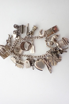 Vintage Automade Sterling Silver 21 Charms Bracelet 39 Grams 9 Are Movable