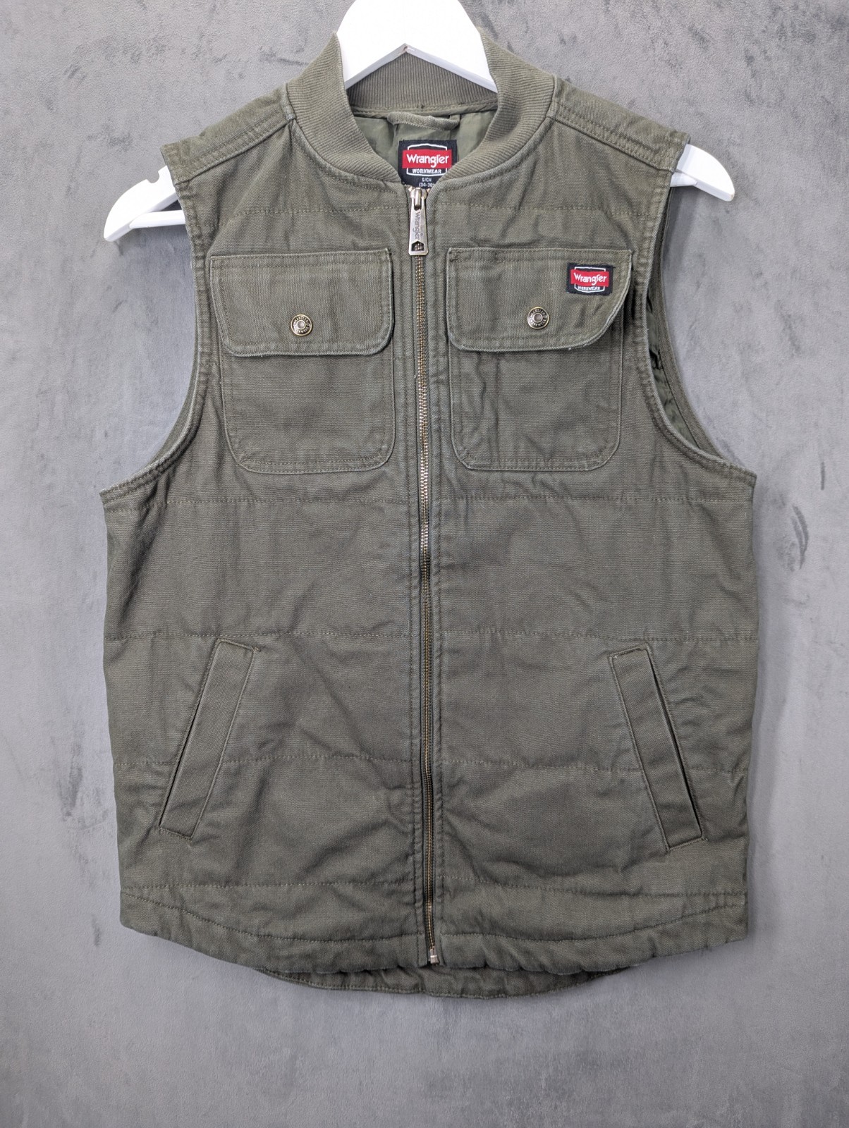 Wrangler Workwear Canvas Vest Gilet Men's Size Small Green Quilted Lining USA
