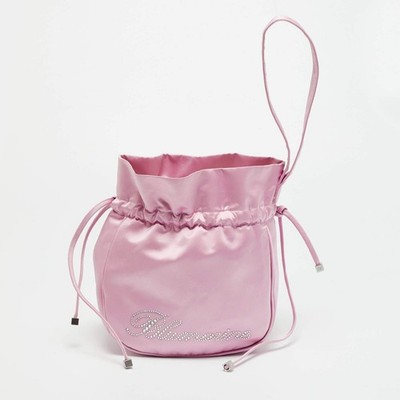 Blumarine Strass Logo Dalia Pink Satin Kordelzug Beutel