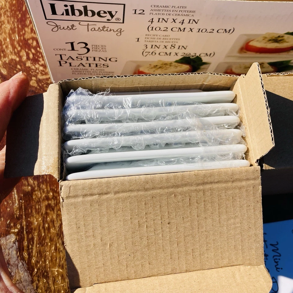 13 pc Libbey APPETIZER TASTING PLATES White Ceramic Square 4" X 4" + Recipe NIB - Image 3 of 4