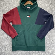 Tommy Hilfiger Boys Retro Colorblock Pullover Hoodie Sz L 16-18 Embroidered Logo