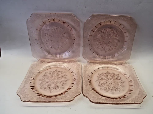 Vintage Jeanette Glass Adam Pink Depression 4 Salad Plates 7 5/8"