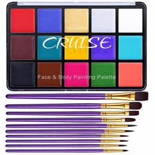 Face Body Paint Oil Palette 10 Pcs Brushes Set, Professional 15 Colors Face
