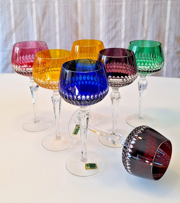 7 Weinrömer Römer Kelch Überfang Bleikristall Lausitzer Glas geschliffen 875