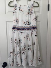 Eva Mendez New York & Company Women’s 8 Fitted White Purple Floral Dress Work