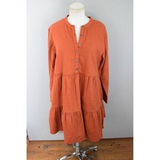 Madewell Tiered Mini Dress Medium Rust Orange Flannel Long Sleeve Fall Pumpkin