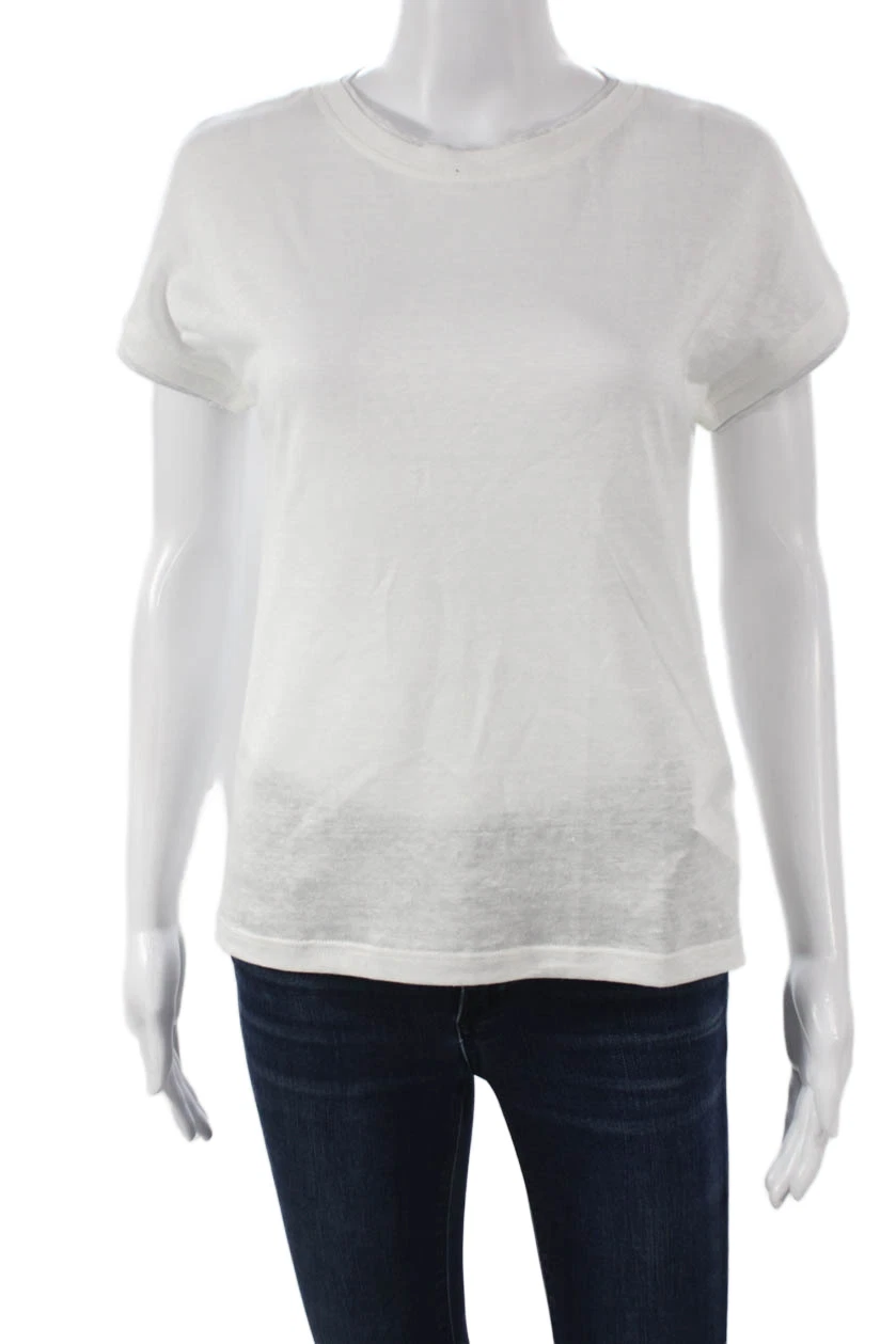 ELEVENTY Womens Basic White Linen Round Neck Short Sleeve T-Shirt Size S