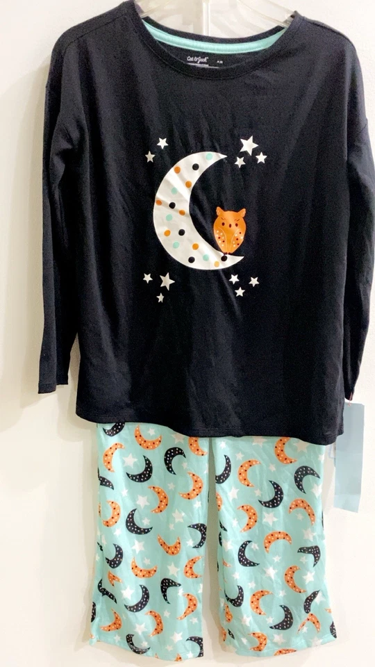 JUEGO DE PIJAMA HALLOWEEN GATO & JACK NIÑAS 2 PIEZAS BÚHO/LUNA NUEVO CON ETIQUETAS Foto 2 de 4