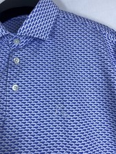 Rhoback Shirt Mens Medium Blue White Performance Stretch Golf Short Sleeve Polo