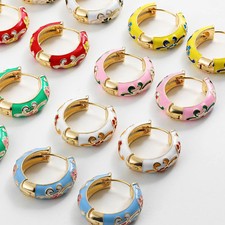 Colorful Vintage Hoop Earrings Metal Enamel Flower Small Huggie Women Jewelry