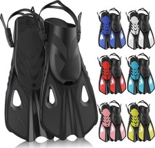 Snorkel Fins, Swim Fins Travel Size Short Adjustable for Snorkeling Diving Adult