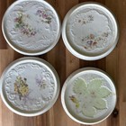 Set 4 Antique China Round Tea Trivet with Floral Decal Decoration 6.25” Diameter