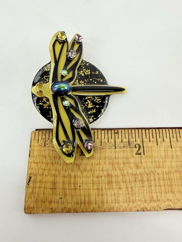 2002 Designs by Lucinda Libelle schwarz gold Glitzer Brosche handsigniert & datiert - Bild 12 von 13