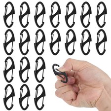 20pc Alloy S Carabiner Clips Dual Opening Mini Keychain Snap Hooks Black
