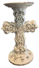 Stonebriar Collection Ceramic Cross Candle Pillar