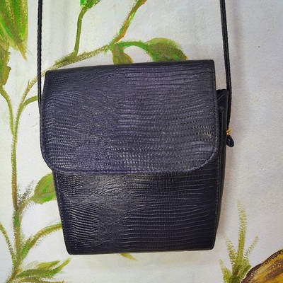 Vintage SM Co. Croc Embossed Navy Leather Crossbody Purse Swing Purse Handbag