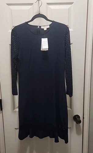 NWT Michael Kors Women's Velvet Smocked Ruffled Mini Dress (L) - Picture 3 of 20