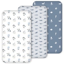 Nap Mat 47"x24", 3 Pack Blue Ocean Sailor Baby Crib Sheets Fitted Elastic Cor...