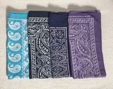 Vintage Colorfast Bandana Lot Of 4 Made In China 100 Cotton Navy Turquoise Prpl