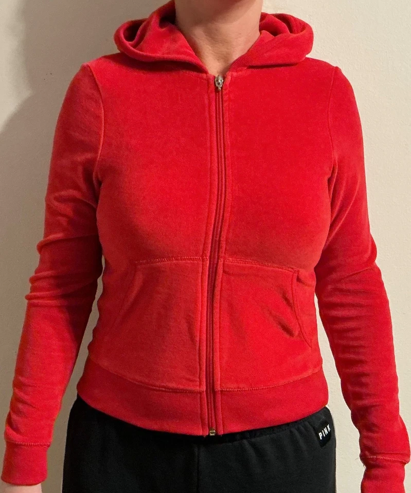 Victoria's Secret ROSA Mujer Sudadera con Capucha Completa Cremallera Talla S Chaqueta de Terciopelo Rojo Foto 4 de 4