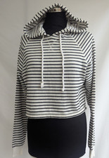 H&M White And Black Striped Cropped Jumper With Hood Size XS
